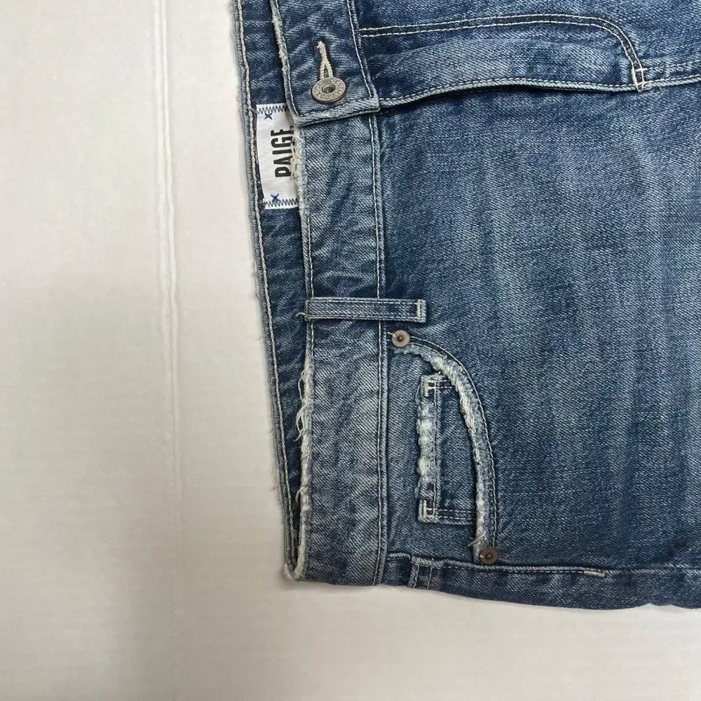 Paige Alethea Vale Denim Mini Skirt Blue Raw Hem Size 27 - Picture 5 of 14